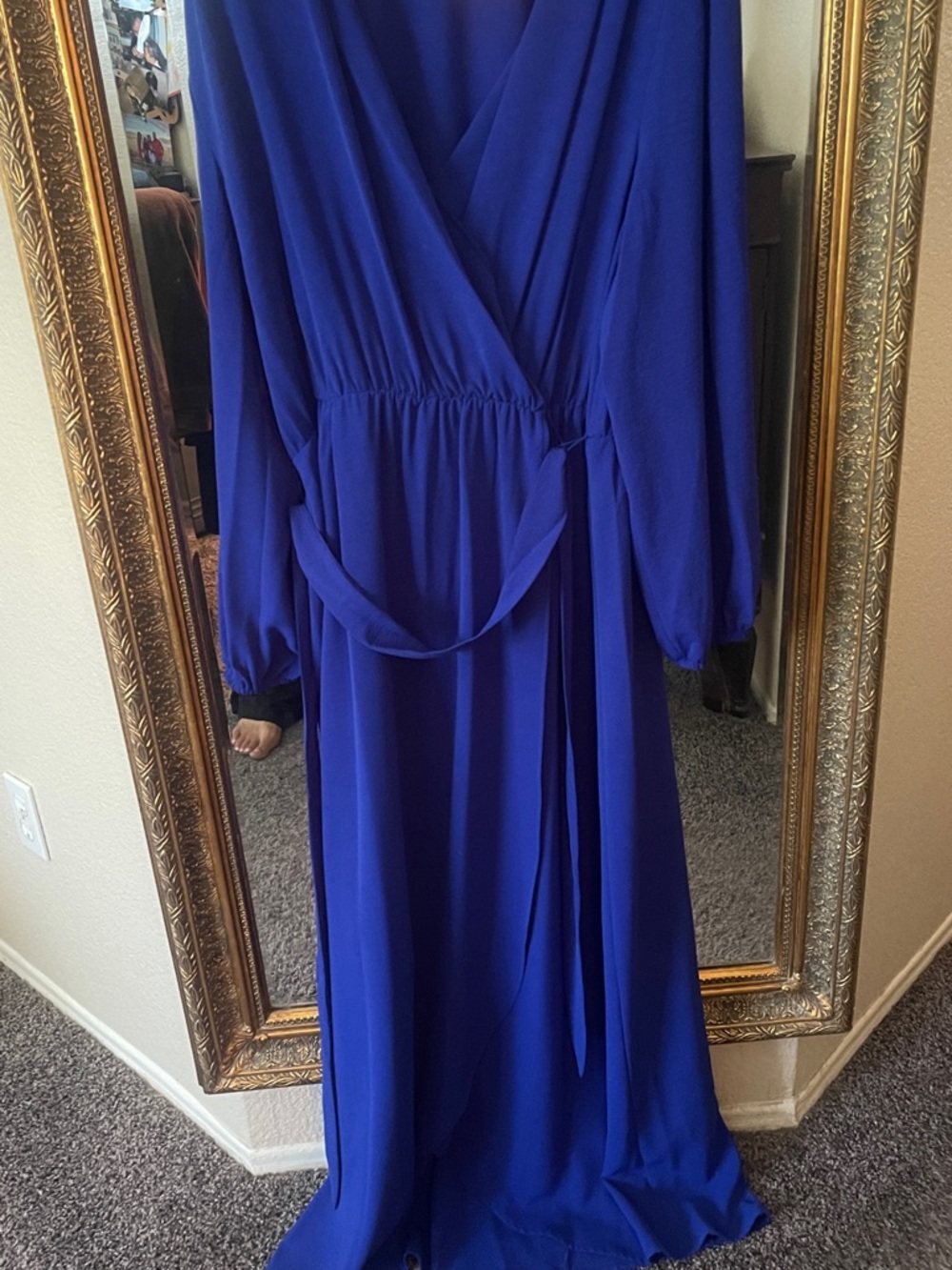 connected apparel Royal Blue Long Sleeve Wrap Maxi Dress